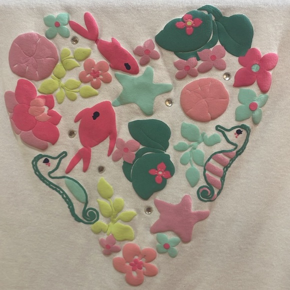 Gymboree white top seahorses fish starfish heart flowers cap sleeve girls size 8 - Picture 3 of 6